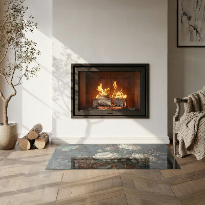 Obdélníková skleněná podložka pod kamna Květinový motiv s motýly