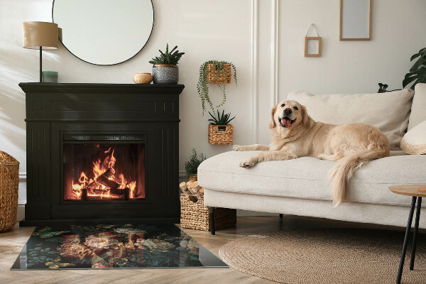 Obdélníková skleněná podložka pod kamna Květinový motiv s motýly