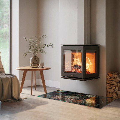 Obdélníková skleněná podložka pod kamna Květinový motiv s motýly