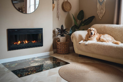 Obdélníková skleněná podložka pod kamna Květinový motiv s motýly