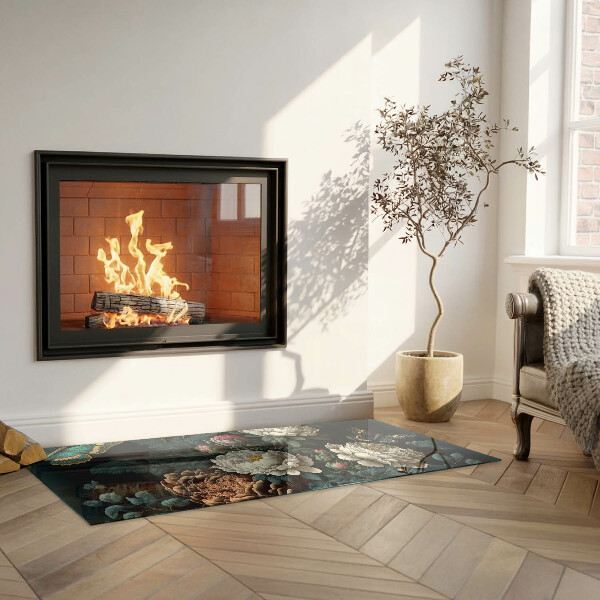 Obdélníková skleněná podložka pod kamna Květinový motiv s motýly