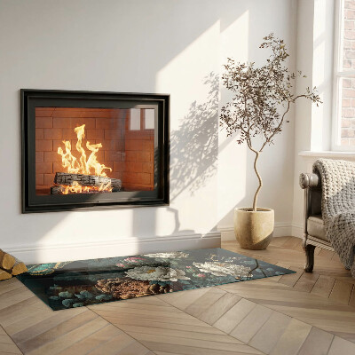 Obdélníková skleněná podložka pod kamna Květinový motiv s motýly