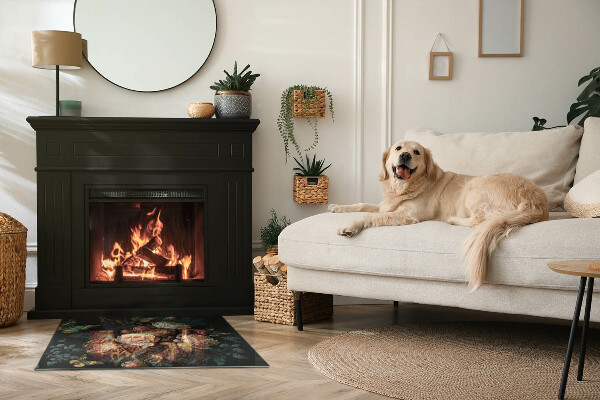 Obdélníková skleněná podložka pod kamna Květinový motiv s motýly