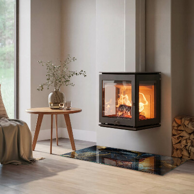 Obdélníková skleněná podložka pod kamna Stylové listy ve struktuře