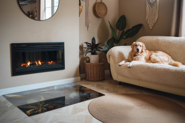 Obdélníková skleněná podložka pod kamna Stylové listy ve struktuře