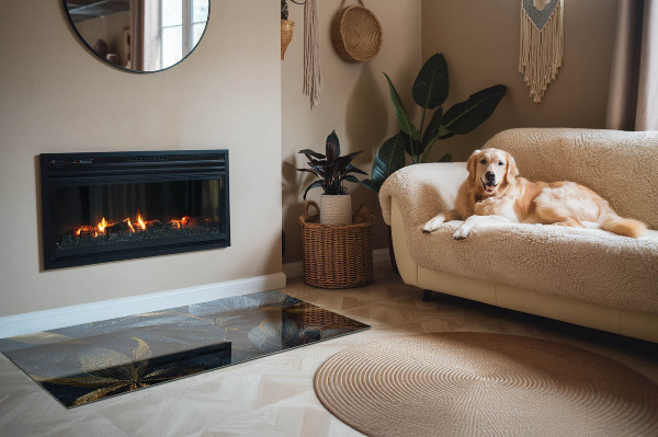 Obdélníková skleněná podložka pod kamna Stylové listy ve struktuře