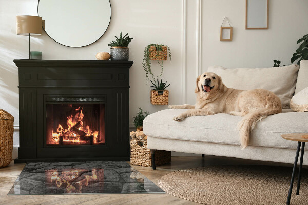 Obdélníková skleněná podložka pod kamna Kamenný styl v přírodní verzi