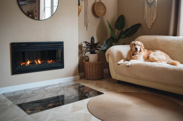 Obdélníková skleněná podložka pod kamna Kamenný styl v přírodní verzi