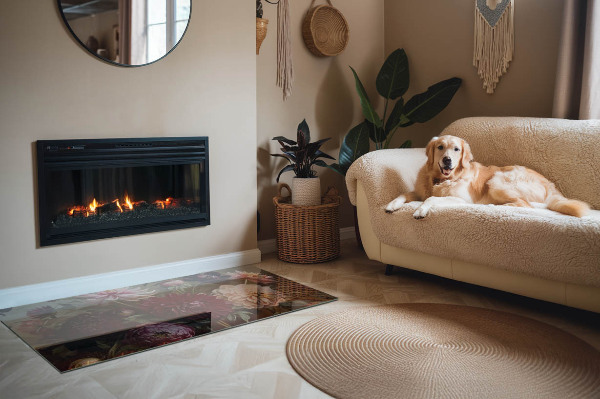 Obdélníková podložka před krb Květinový detail v plném květu