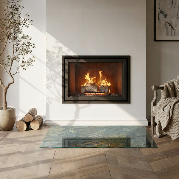 Obdélníkové sklo pod krbová kamna Rostlinné vzory s motýly