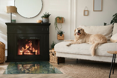 Obdélníkové sklo pod krbová kamna Rostlinné vzory s motýly