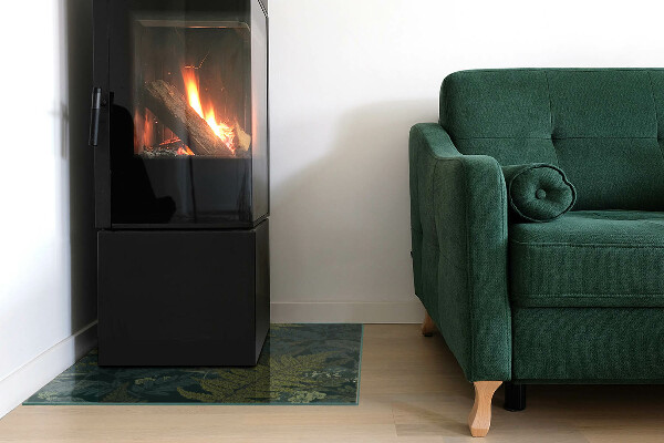 Obdélníkové sklo pod krbová kamna Rostlinné vzory s motýly