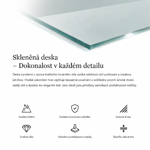 Průhledná obdélníková deska na stůl