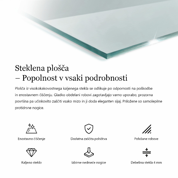 Průhledná obdélníková deska na stůl