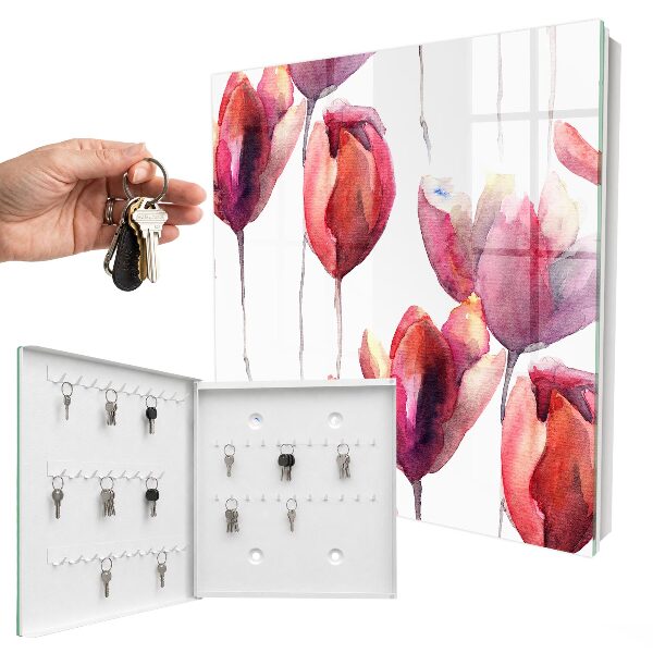 Ozdobná skříňka na klíče Akvarelové tulipány