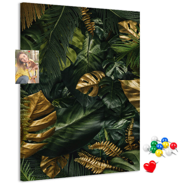 Korková tabule Zlaté listy v kompozici tropických rostlin
