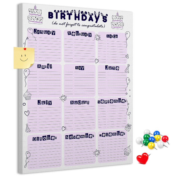 Korková tabule Narozeninový kalendář s barevnými balónky