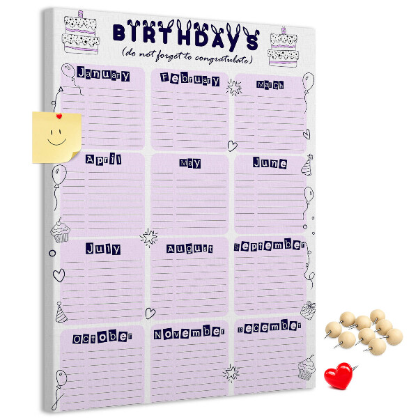 Korková tabule Narozeninový kalendář s barevnými balónky