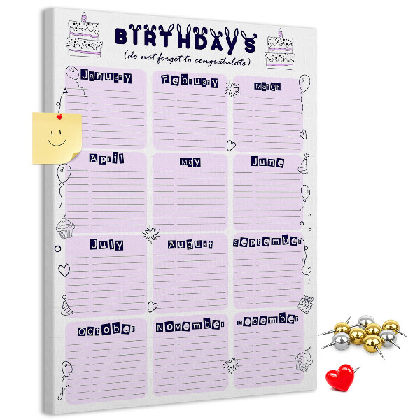 Korková tabule Narozeninový kalendář s barevnými balónky