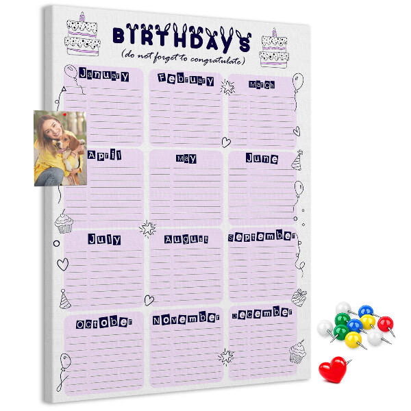 Korková tabule Narozeninový kalendář s barevnými balónky