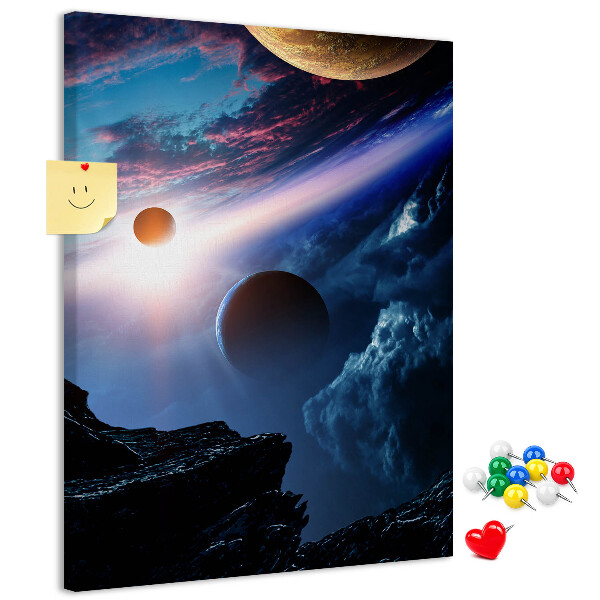 Nástěnka na zeď Vesmírná krajina s planetami a mraky