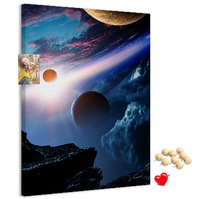 Nástěnka na zeď Vesmírná krajina s planetami a mraky