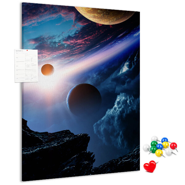 Nástěnka na zeď Vesmírná krajina s planetami a mraky