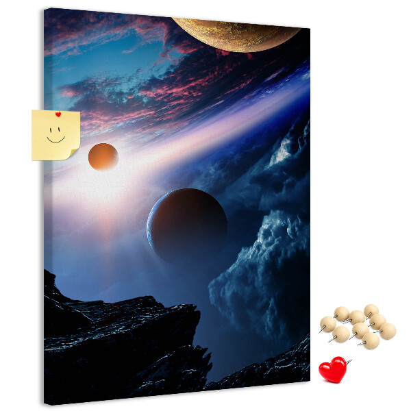 Nástěnka na zeď Vesmírná krajina s planetami a mraky