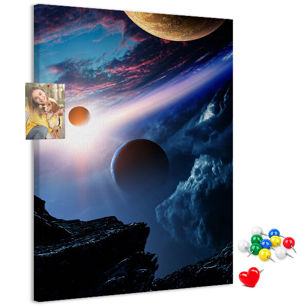Nástěnka na zeď Vesmírná krajina s planetami a mraky