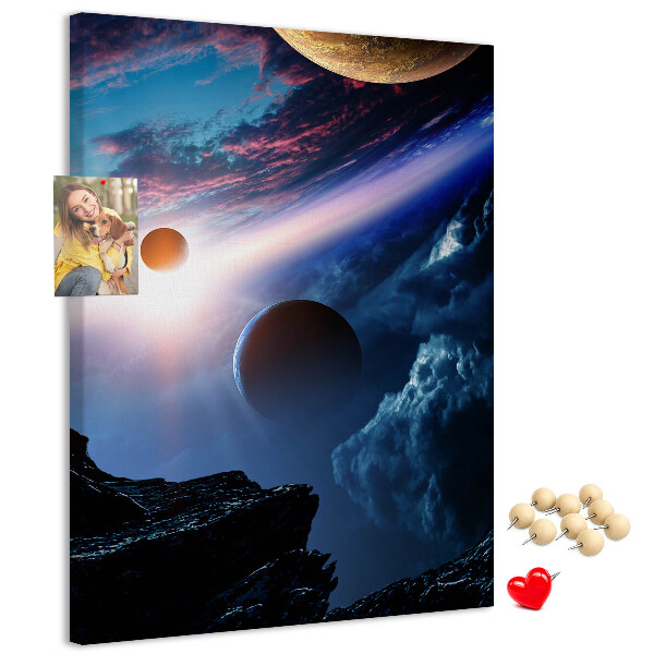 Nástěnka na zeď Vesmírná krajina s planetami a mraky