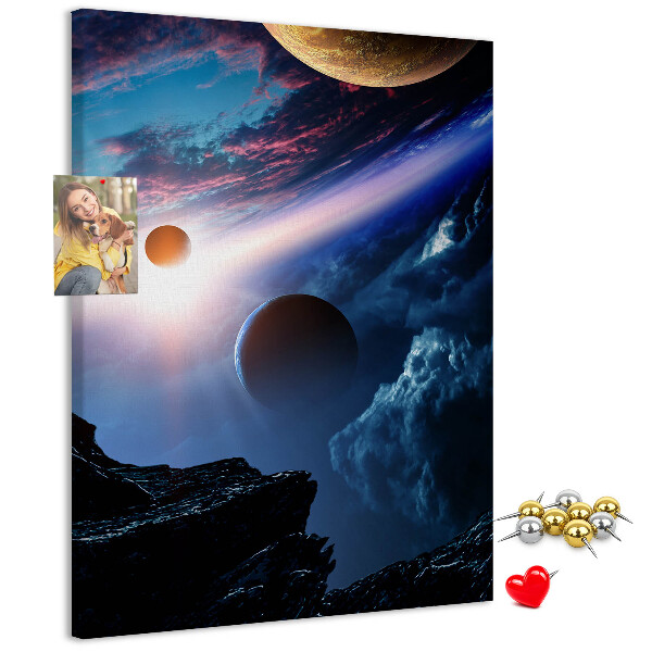 Nástěnka na zeď Vesmírná krajina s planetami a mraky