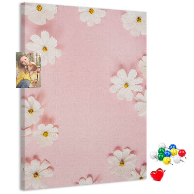 Nástěnka na zeď Růžové pozadí s bílými květy sedmikrásek