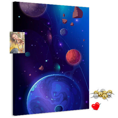 Nástěnka na zeď Vesmírná krajina s planetami a asteroidy