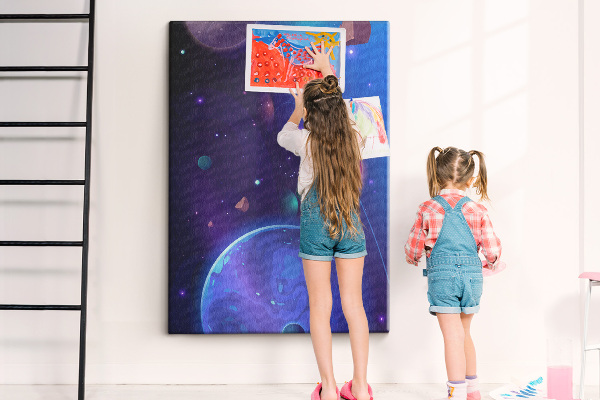 Nástěnka na zeď Vesmírná krajina s planetami a asteroidy