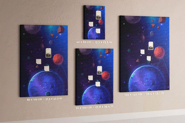 Nástěnka na zeď Vesmírná krajina s planetami a asteroidy