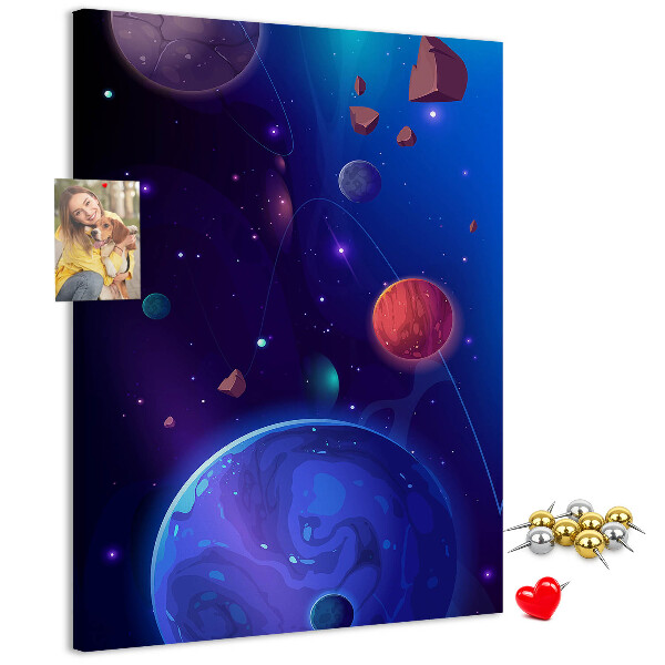 Nástěnka na zeď Vesmírná krajina s planetami a asteroidy