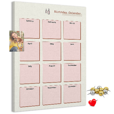 Nástěnka na zeď Narozeninový kalendář s prostorem pro poznámky