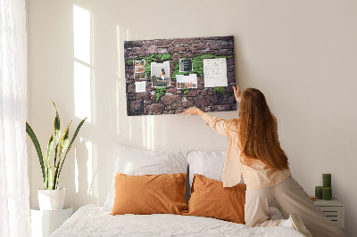 Nástěnka Zelená mapa světa na kamenné zdi