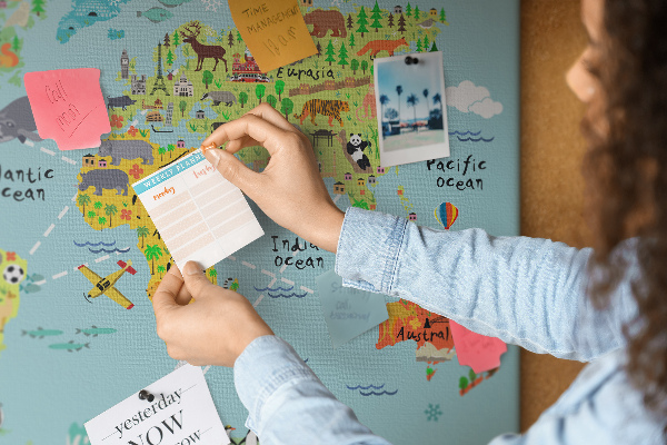 Korková nástěnka Barevná mapa světa se zvířaty a kontinenty