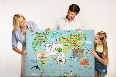 Korková nástěnka Barevná mapa světa se zvířaty a kontinenty