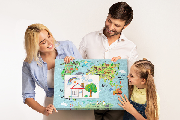 Korková nástěnka Barevná mapa světa se zvířaty a kontinenty