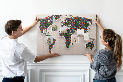 Fětská nástěnka Barevná mapa světa se čtverečky