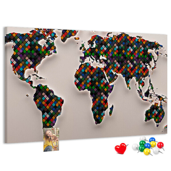 Fětská nástěnka Barevná mapa světa se čtverečky