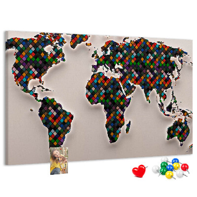 Fětská nástěnka Barevná mapa světa se čtverečky