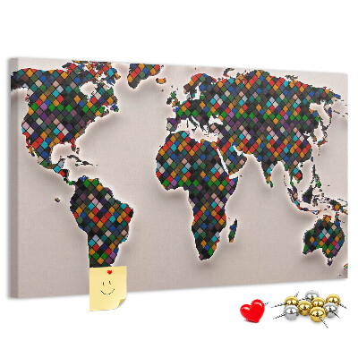 Fětská nástěnka Barevná mapa světa se čtverečky