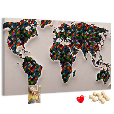 Fětská nástěnka Barevná mapa světa se čtverečky