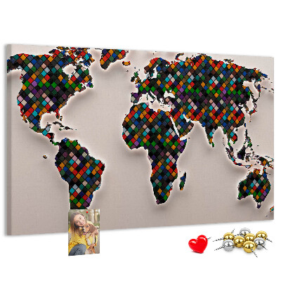 Fětská nástěnka Barevná mapa světa se čtverečky