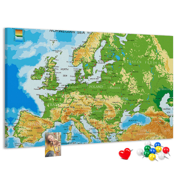 Fětská nástěnka Mapa Evropy se zeměpisnými označeními.