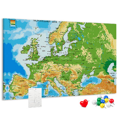 Fětská nástěnka Mapa Evropy se zeměpisnými označeními.