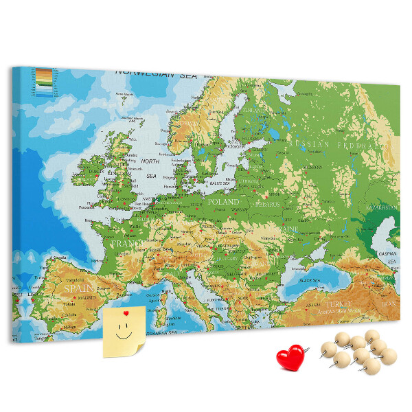 Fětská nástěnka Mapa Evropy se zeměpisnými označeními.